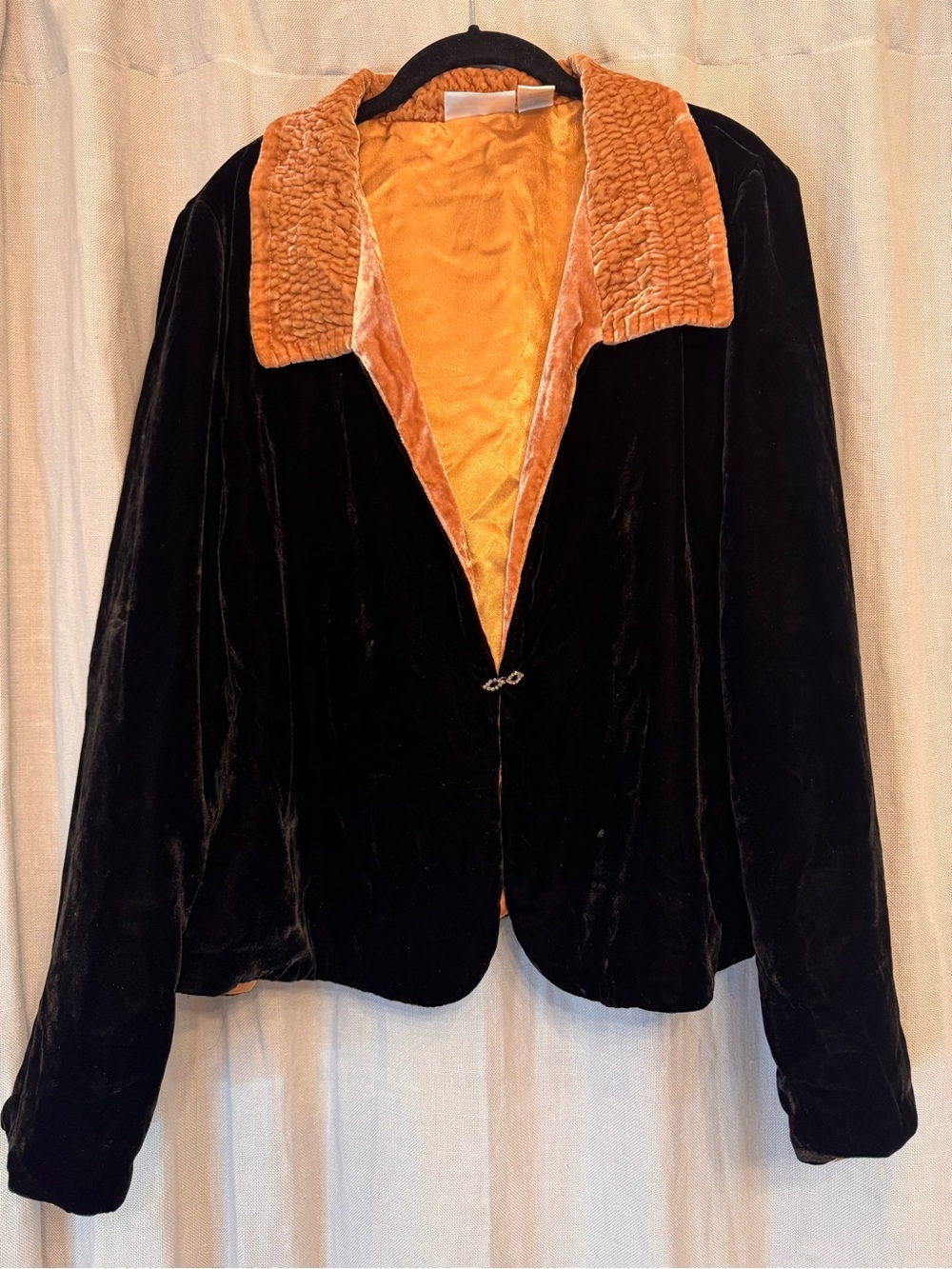 Soft Surrounds Black Velvet Blazer Rose Gold Crush Collar 1X Vintage Style